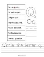 Circle the letter q Handwriting Sheet