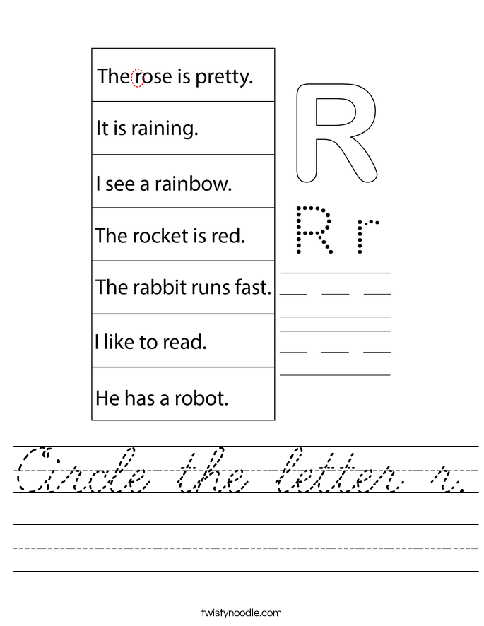 Circle the letter r. Worksheet