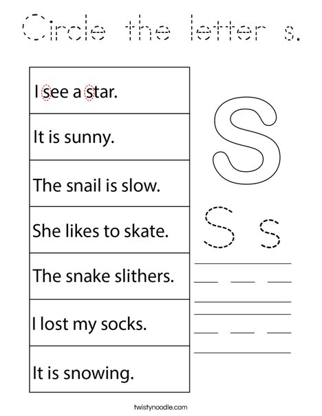 Circle the letter s. Coloring Page
