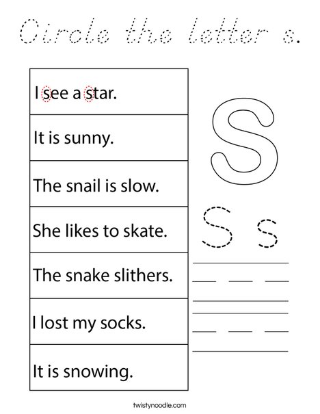 Circle the letter s. Coloring Page