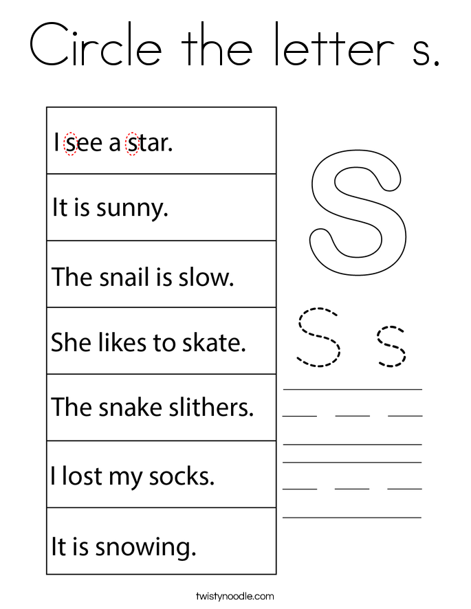 Circle the letter s. Coloring Page