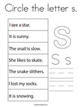 Circle the letter s. Coloring Page