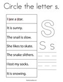 Circle the letter s Coloring Page
