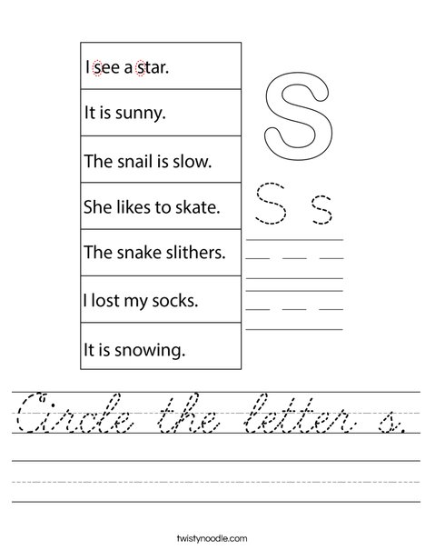 Circle the letter s. Worksheet