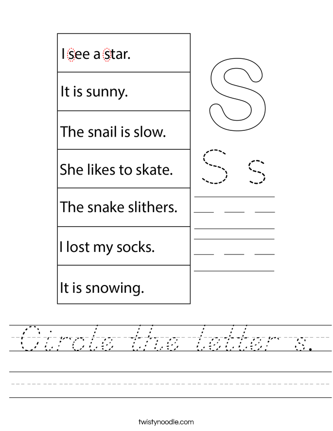 Circle the letter s. Worksheet