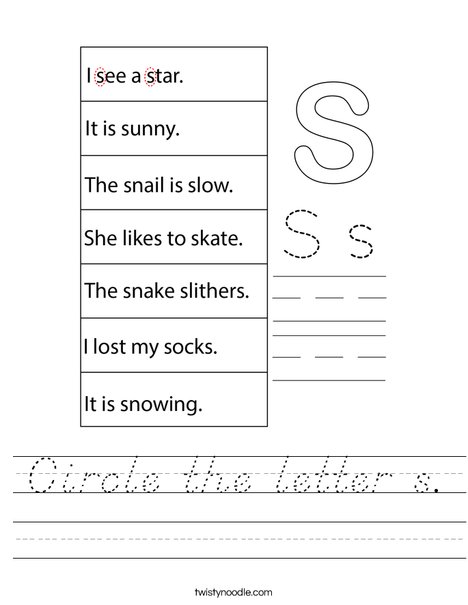 Circle the letter s. Worksheet