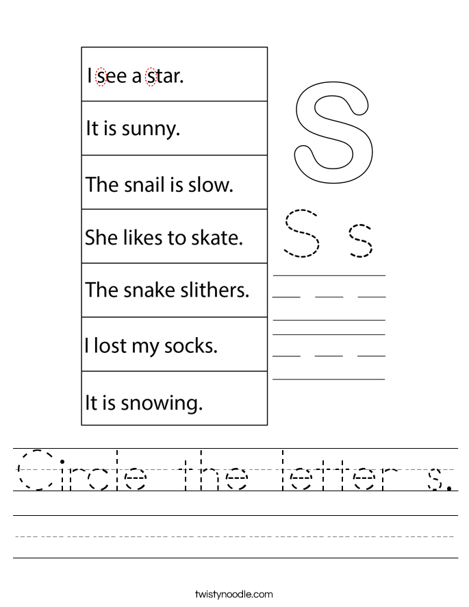 Circle the letter s. Worksheet