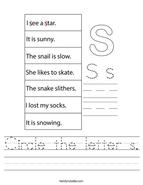 Circle the letter s. Worksheet