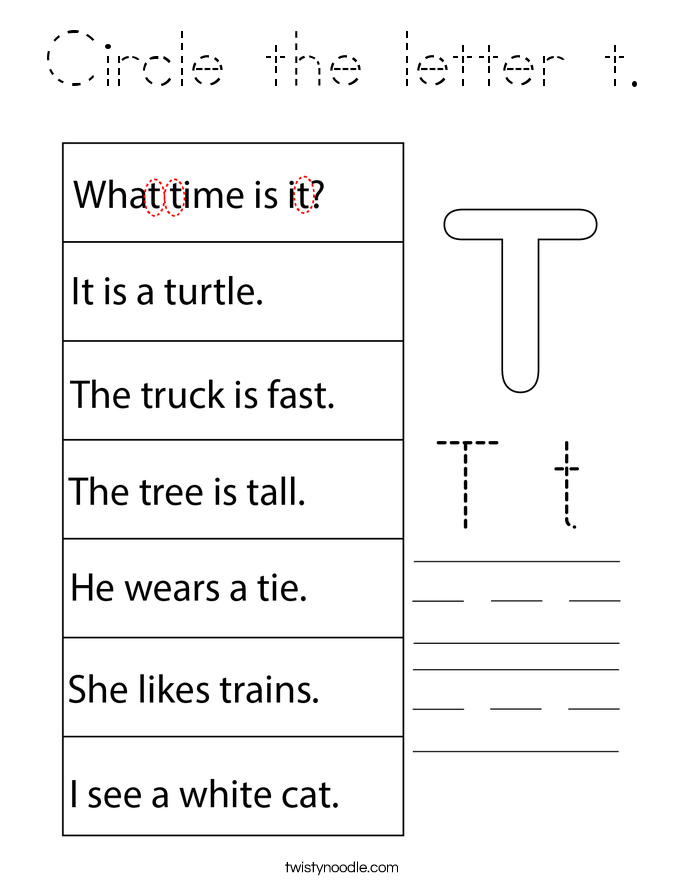 Circle the letter t. Coloring Page