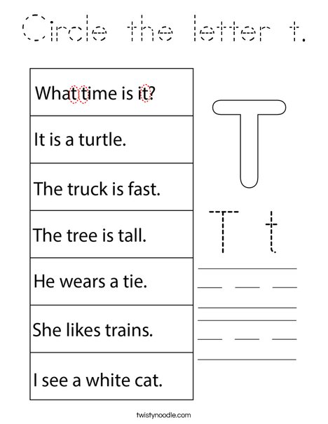 Circle the letter t. Coloring Page