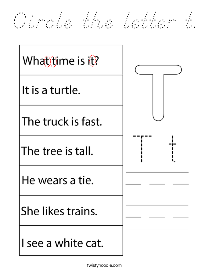 Circle the letter t. Coloring Page
