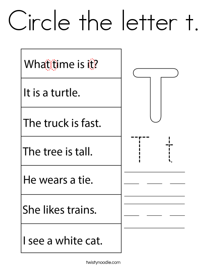 Circle the letter t. Coloring Page