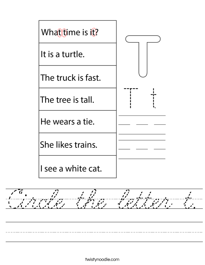 Circle the letter t. Worksheet