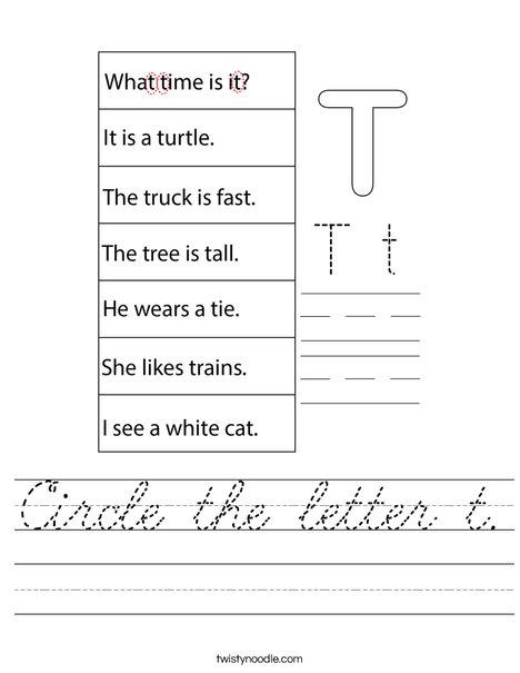 Circle the letter t. Worksheet