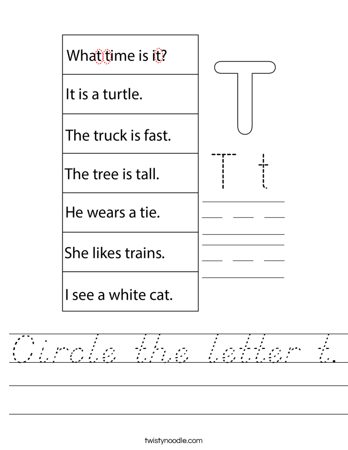 Circle the letter t. Worksheet