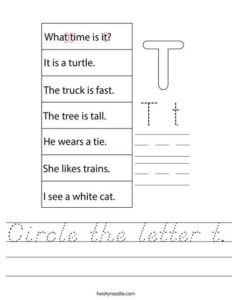 Circle the letter t. Worksheet
