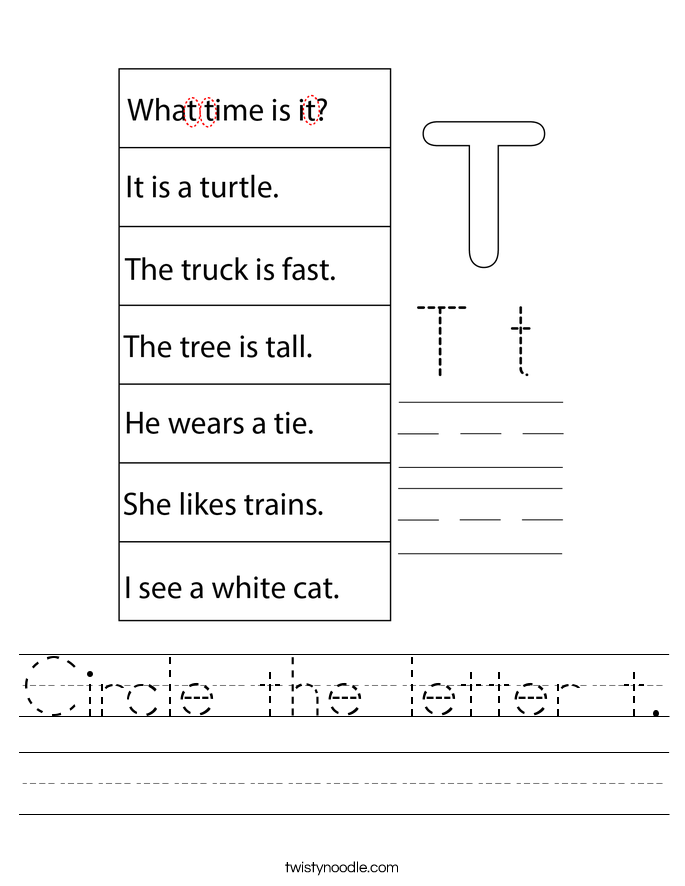 Circle the letter t. Worksheet