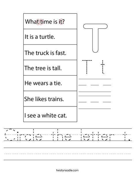 Circle the letter t. Worksheet