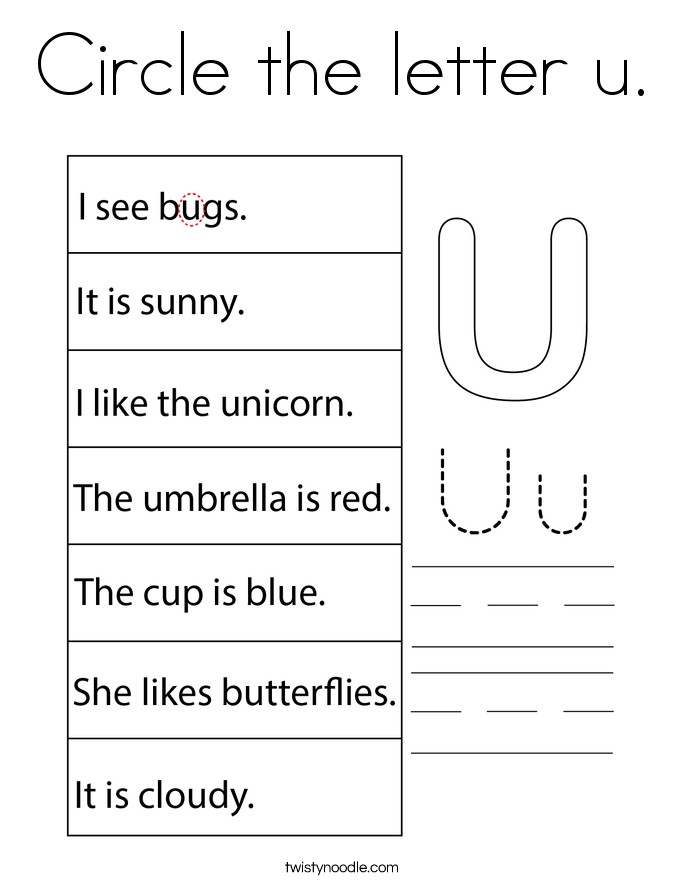 Circle the letter u. Coloring Page