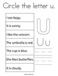 Circle the letter u. Coloring Page