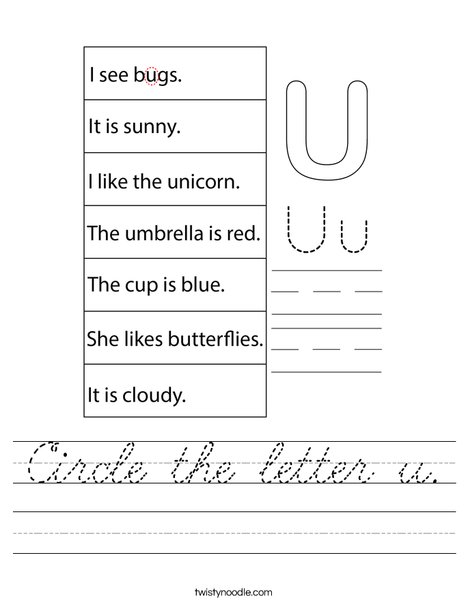 Circle the letter u. Worksheet
