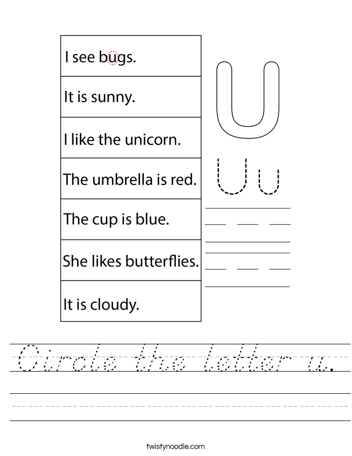 Circle the letter u. Worksheet