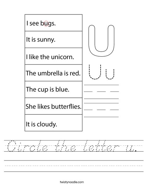 Circle the letter u. Worksheet