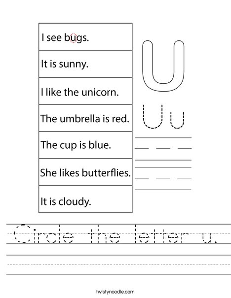 Circle the letter u. Worksheet