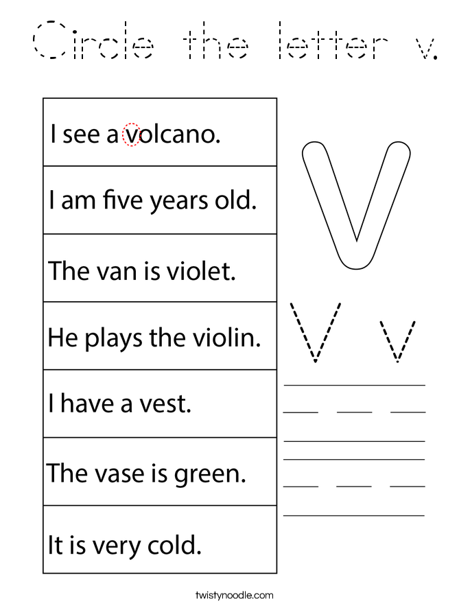 Circle the letter v. Coloring Page