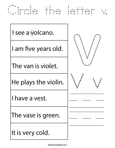 Circle the letter v. Coloring Page