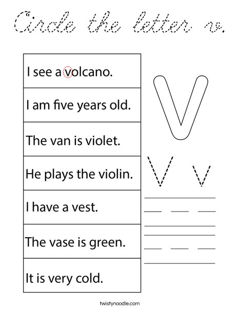 Circle the letter v. Coloring Page