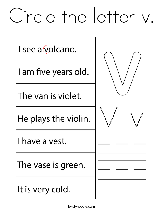 Circle the letter v. Coloring Page