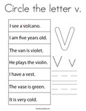 Circle the letter v Coloring Page