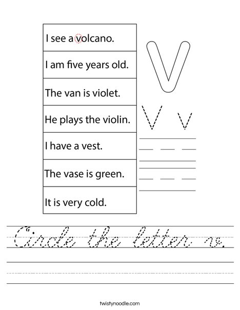 Circle the letter v. Worksheet