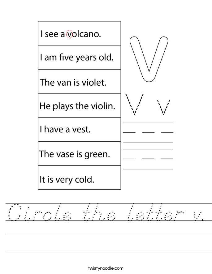 Circle the letter v. Worksheet