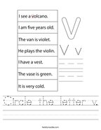 Circle the letter v Handwriting Sheet