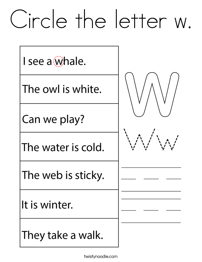 Circle the letter w. Coloring Page