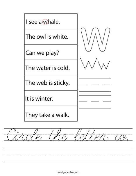 Circle the letter w. Worksheet