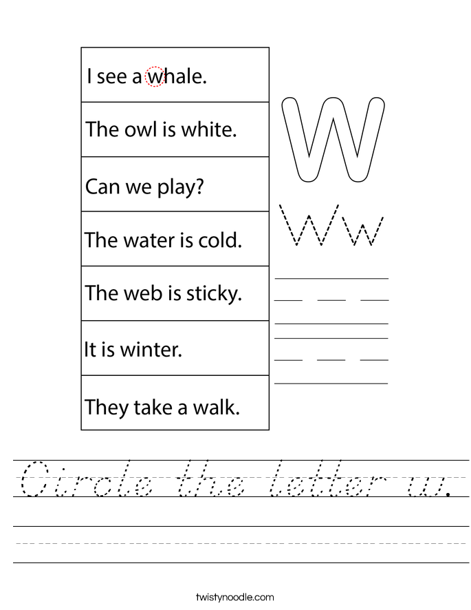 Circle the letter w. Worksheet