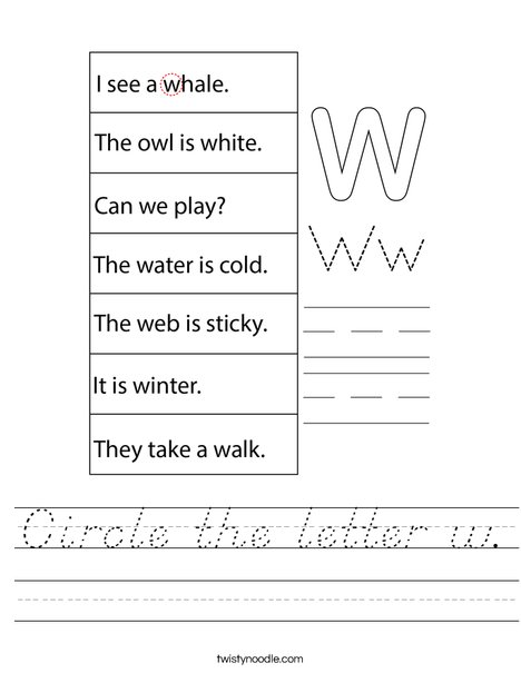 Circle the letter w. Worksheet