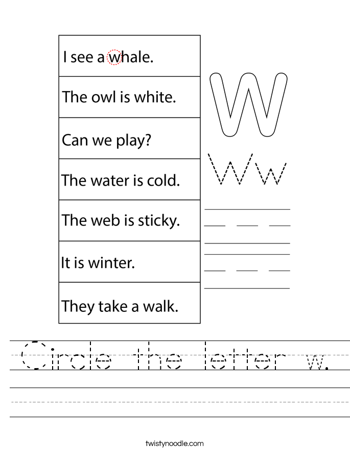 Circle the letter w. Worksheet