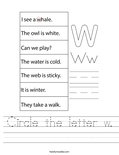 Circle the letter w. Worksheet