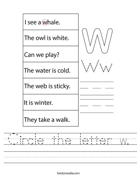 Circle the letter w. Worksheet