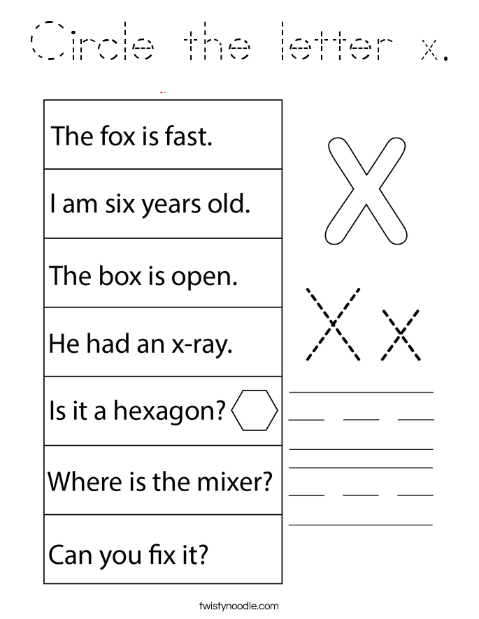 Circle the letter x. Coloring Page