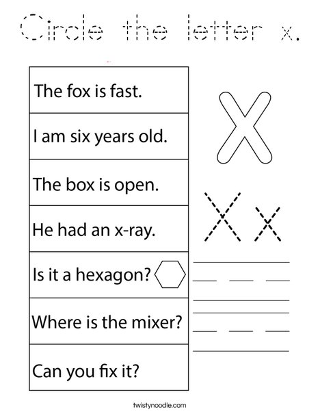 Circle the letter x. Coloring Page