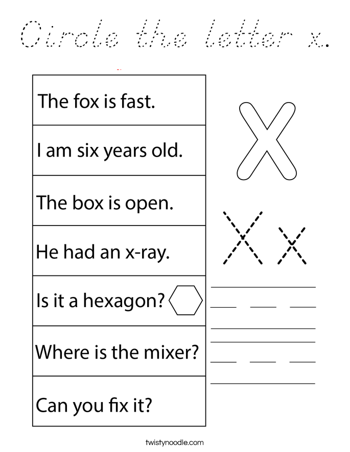 Circle the letter x. Coloring Page