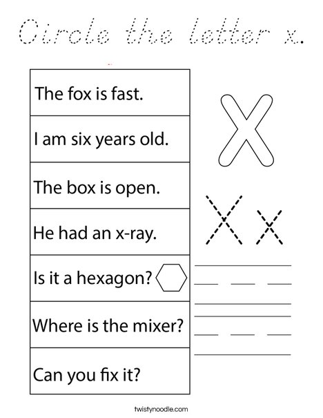 Circle the letter x. Coloring Page