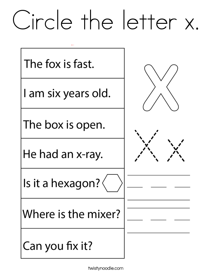 Circle the letter x. Coloring Page