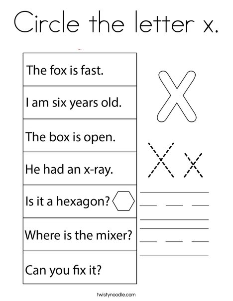 Circle the letter x. Coloring Page