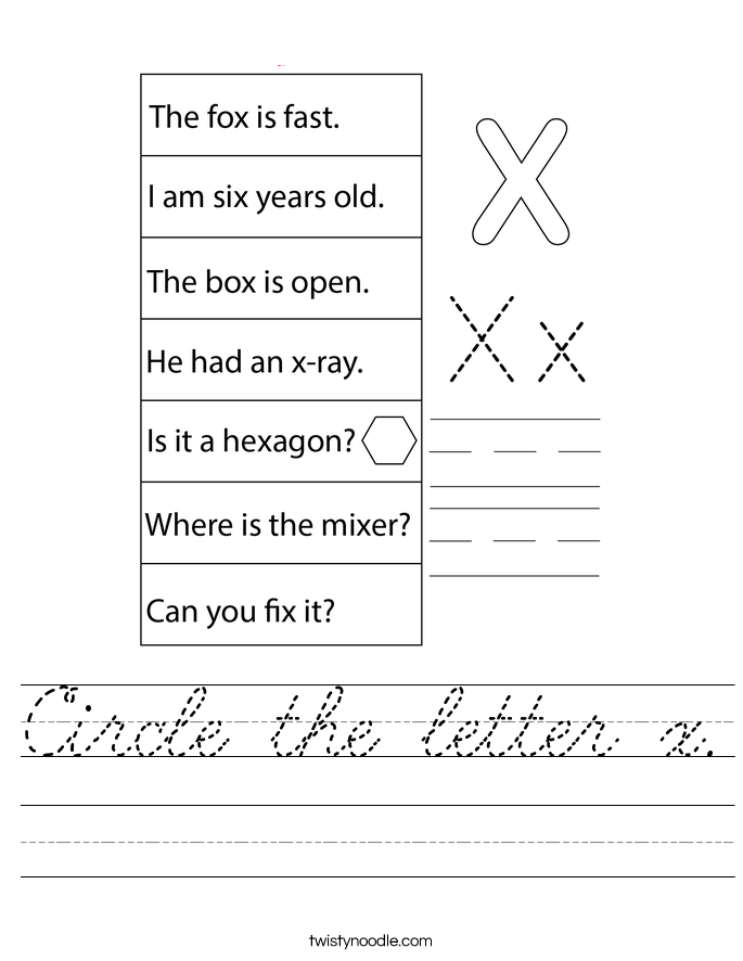 Circle the letter x. Worksheet